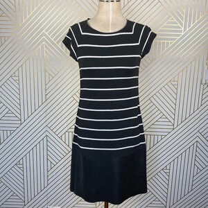 Anthropologie Bailey‎ 44 Tanum Tunic Dress Striped Faux Leather Black Size Small